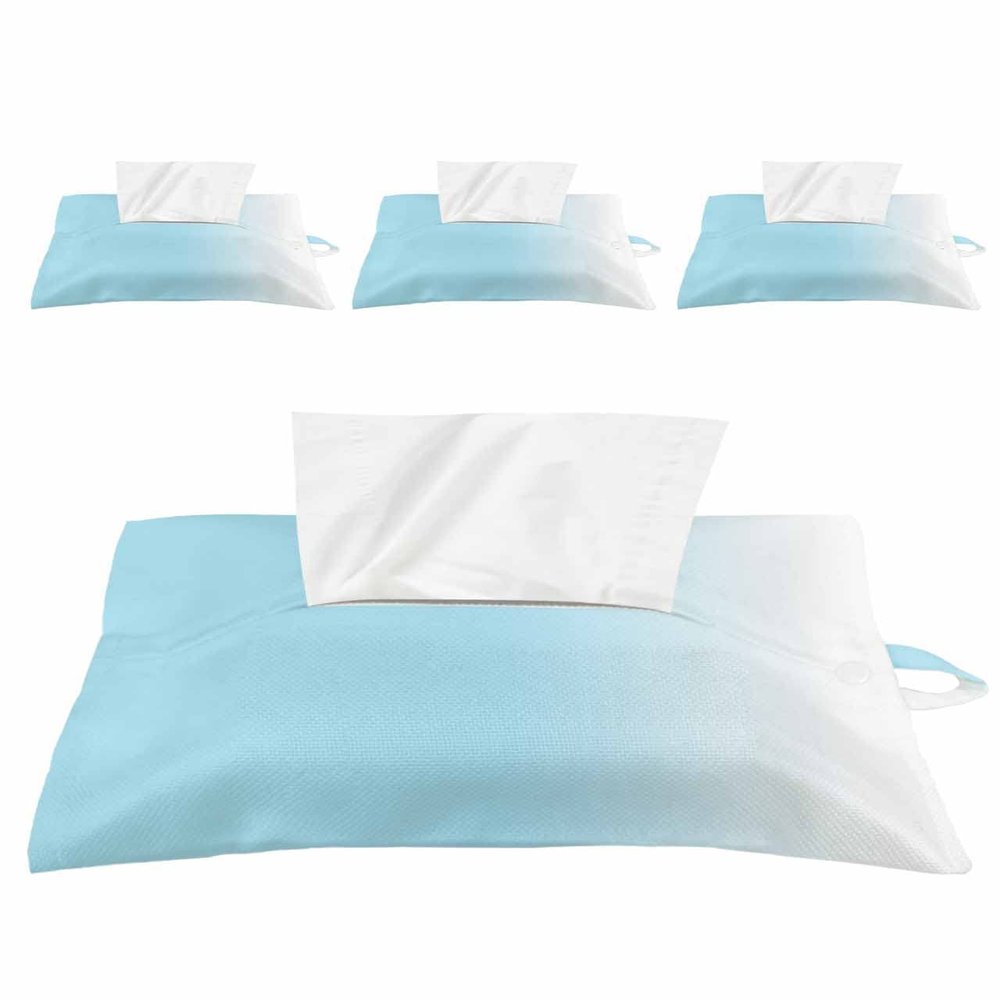 Abstract Modern Gradient Art Tissues Box Cover Rectangular Square Travel Car Tissue Holder with Hanging Strip,4 Packs Bathroom Toilet Tissue Boxes Storage Bag,Ombre Sky Blue White Color