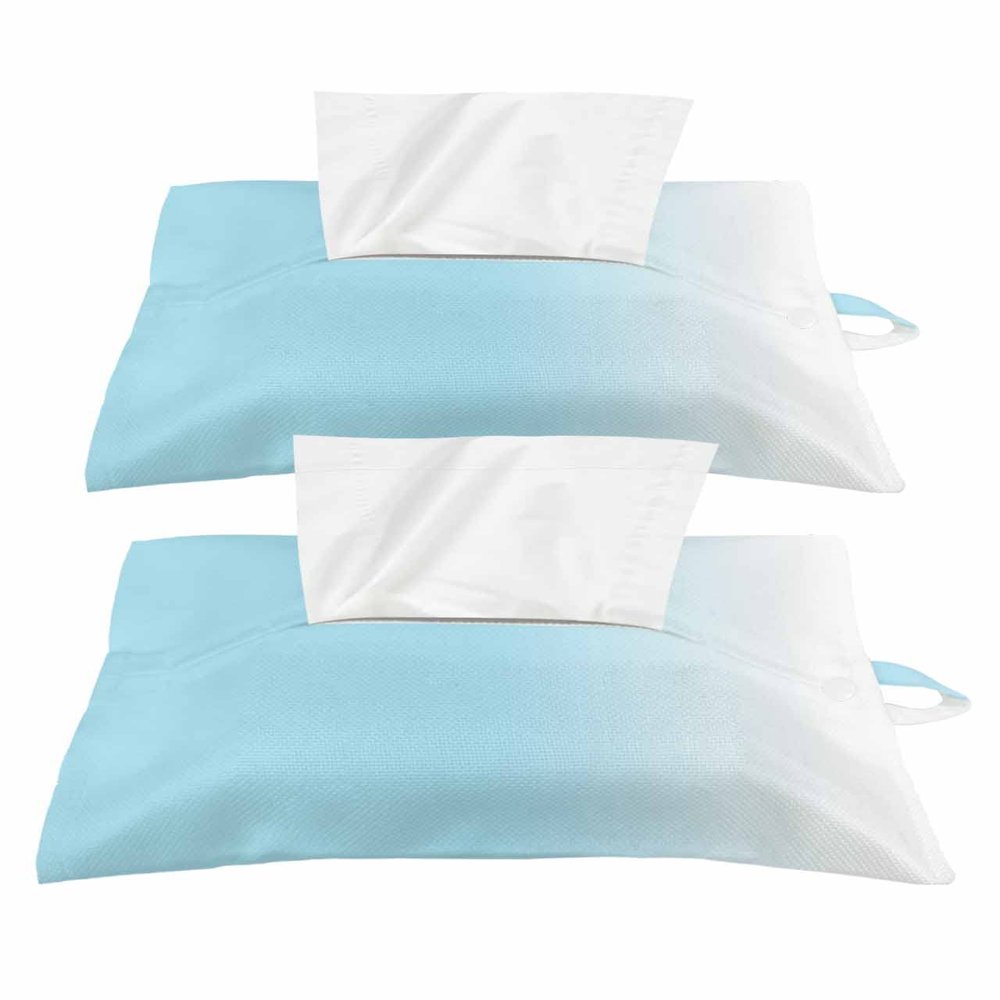 Abstract Modern Gradient Art Tissues Box Cover Rectangular Square Travel Car Tissue Holder with Hanging Strip,2 Packs Bathroom Toilet Tissue Boxes Storage Bag,Ombre Sky Blue White Color