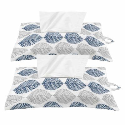 Navy Blue Leaf Tissues Box Cover Rectangular Square Travel Car Tissue Holder with Hanging Strip,2 Packs Multifunctional Bathroom Toilet Tissue Boxes Storage Bag,Grey Abstract Plant Leaves Art