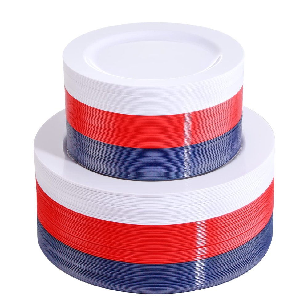 FLOWERCAT 180PCS 4th of July Plates for Independence Day - 4th of July Decorations Include 60Blue Plates, 60White Plates and 60 Red Plates
