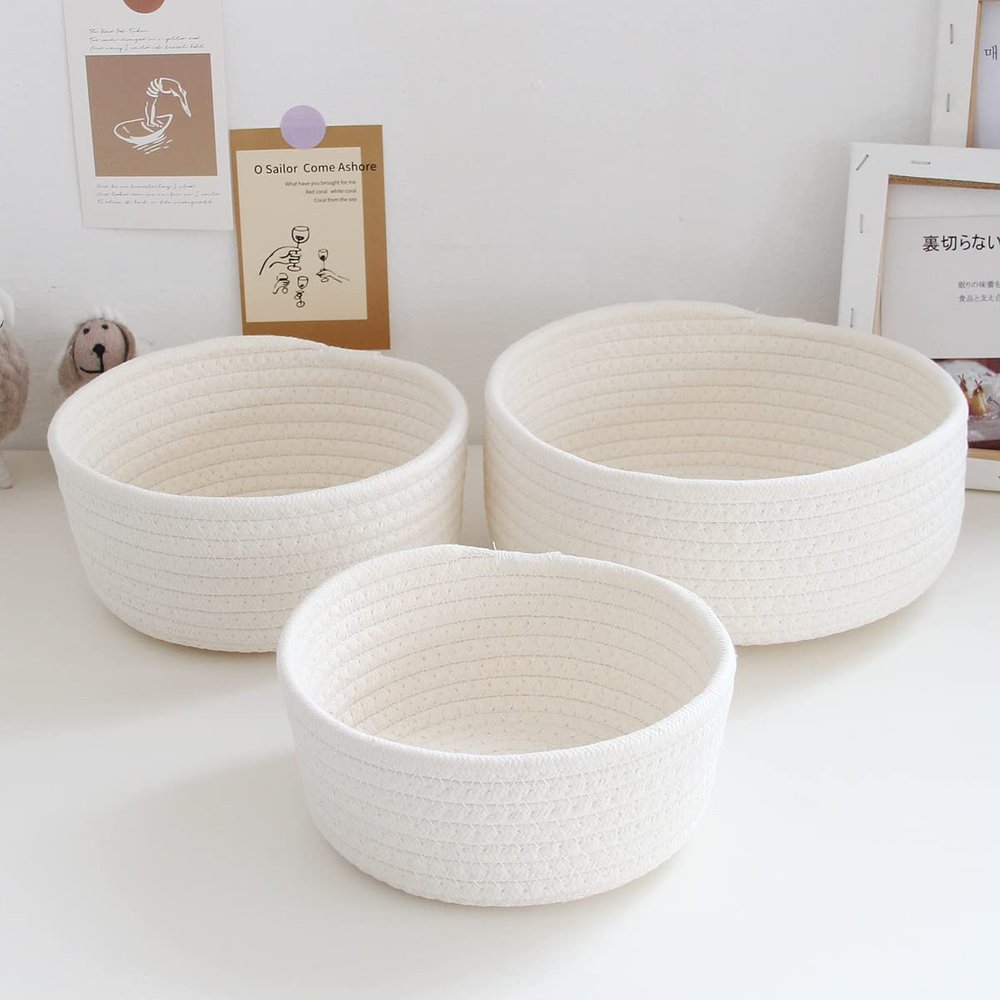 Small Woven Basket Storage Pack of 3 (White)