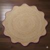 4x4, 5x5, 6x6,feet Natural Jute Scallop Round Rug, Floor Scalloped Edge Rug Braided Boho Eco Large Circular Handmade Area Rugs (CCRD2) view 2