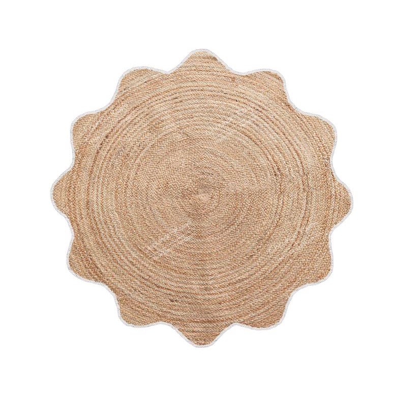4x4, 5x5, 6x6,feet Natural Jute Scallop Round Rug, Floor Scalloped Edge Rug Braided Boho Eco Large Circular Handmade Area Rugs (CCRD2)