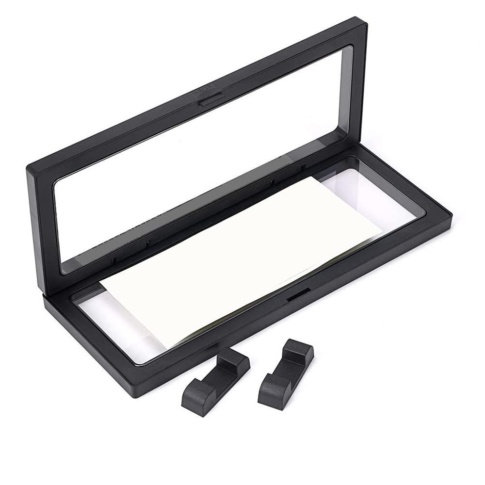 Floating Frame Display Holder, Desktop Display Stand for Displaying Perls Medals Specimens Challenge Dollar Bill (Black)