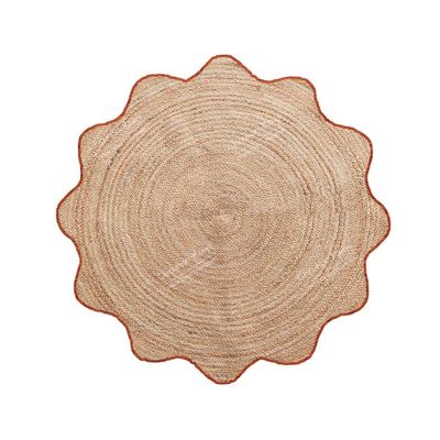 4x4, 5x5, 6x6,feet Natural Jute Scallop Round Rug, Floor Scalloped Edge Rug Braided Boho Eco Large Circular Handmade Area Rugs (CCRD2)