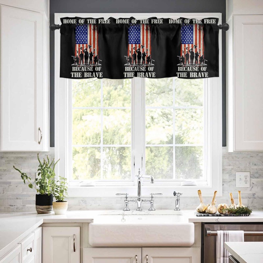 Valances for Windows, 4th of July Rod Pocket Kitchen Curtains Valances 42x12inch Short Window Curtains for Kitchen/Bathroom, Small Window Treatment Valances, Home of The Free Because Of The Brave