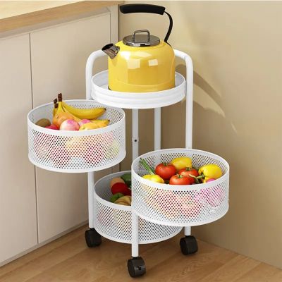 EMYJAY Fruit Basket for Kitchen, 360 Rotating Fruit Basket Rack Fruit Basket Fruit and Vegetable Basket with Wheels Fruit Basket Rack Trolley (Color : White, Size : 34x64.5cm)