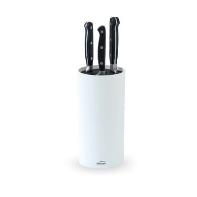 LACOR - 39037 Knife Dowel White, Universal Block for Knives, Multi-Directional, Matt White, Diameter 11 cm, Height 22 cm, Dishwasher Safe