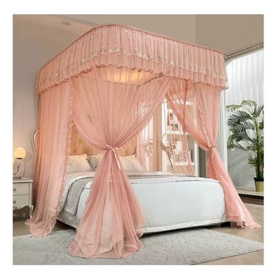 Bed Canopy Mosquito net with Metal Bracket, Bedroom Decorative Bed Curtain Suitable for Twin Queen King Single Bed Double Bed (Color : Pink, Size : 180X220CM)