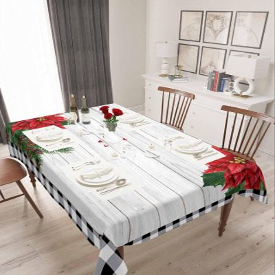 Rectangle Tablecloths 60x120, Christmas Poinsettia Table Cloth Table Cover Indoor/Outdoor Tabletop Decor for Wedding Holiday Party Dinner Baby Shower Black White Plaid Xmas Tree Pine Cones Wood