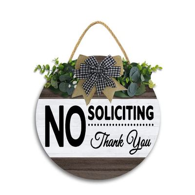 11x11In No Soliciting Sign,Vintage Sign Wall Decor,Round Wooden Retro Sign,Home Porch Door Decor,Rustic Farmhouse Hanging Wall Plaque Sign Gift