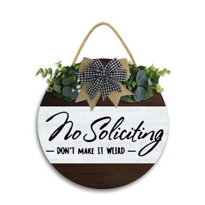 12x12In No Soliciting Sign for House Funny,Please Don't Make It Weird,Vintage Sign Wall Decor,Round Wooden Retro Sign,Home Porch Door Decor,Rustic Farmhouse Hanging Wall Plaque Sign Gift