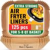 Air Fryer Paper Liners, 125Pcs Air Fryer Disposable Liners, Non-Stick and Oil Proof for Easy Cleanup, 8 Square for 5-8 qt Basket by Baker's Signature view 1