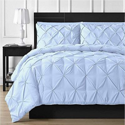 All-Season 500 GSM Goose Down Alternative Quilted Pinch Pleated 1 PC Comforter 800 TC Egyptian Cotton Soft & Fluffy Breathable (2 Pinch Pleated Pillowcases 'Free') Twin, Light Blue