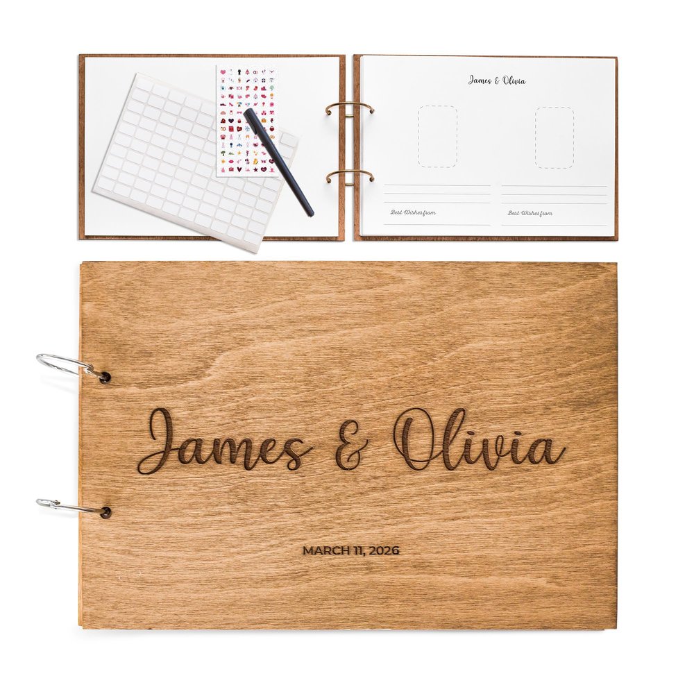Polaroid Guest Book for Wedding - Wooden Instax Photo Party Bridal Shower Graduation Sign Album (Small 8,5" x8,5, 50 Pages)