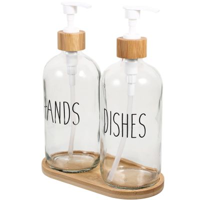 Cabilock 500ml Glass Bottle Pump Dispenser Refillable Liquid Soap Dispenser for Bathroom Kitchen Press Pump Bottle