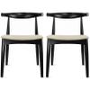 2xhome Set of 2 Solid Wooden Dining Chairs | Upholstered Beige Cloth Linen Cushioned Seat | Modern Farmhouse Elbow Side Chair | Home, Kitchen, Office, Meetings (Black) view 1