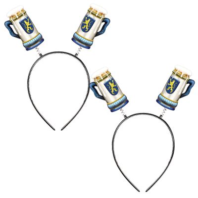 Beistle Oktoberfest Boppers 2-Pack Bavarian Beer Stein Headbands with Printed Icons on Snap-On Bands for Oktoberfest Parties, Pub Crawls, German-Themed Events, and Beer Festivals