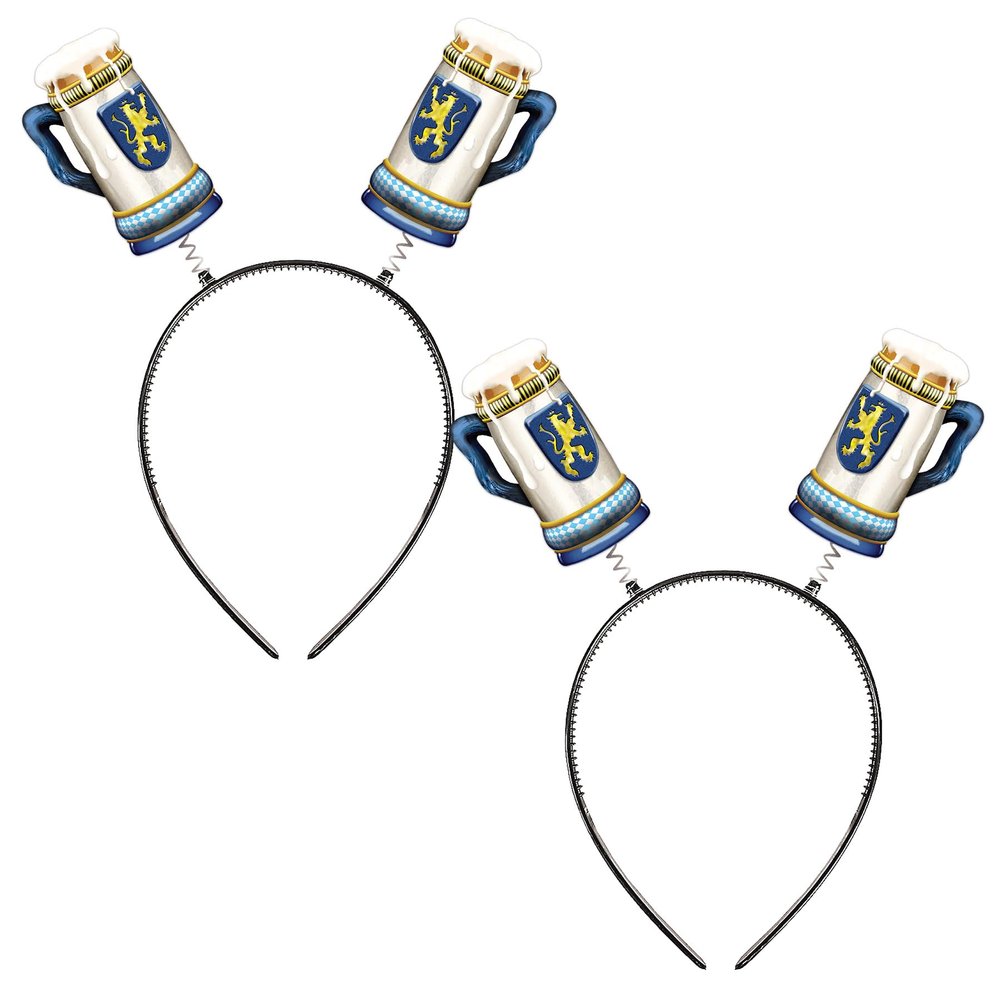 Beistle Oktoberfest Boppers 2-Pack Bavarian Beer Stein Headbands with Printed Icons on Snap-On Bands for Oktoberfest Parties, Pub Crawls, German-Themed Events, and Beer Festivals