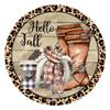 Vintage Metal Tin Signs Hello Fall Season Sign - Round Leopard Sign - Craft Supplies - Wreath Sign- Wreath Center - Tiered Tray Sign Metal Poster 8x8 Inch view 1