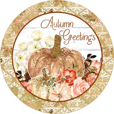 Vintage Metal Tin Signs Autumn Greetings Fall Sign - Round Sign - Craft Supplies - Pumpkin Wreath Sign- Wreath Center Metal Poster 6x6 Inch