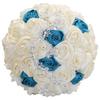 Sharebeauty 9.4" Handmade Satin Rose Bridal Bouquet Toss Round Wedding Bouquet Throw Toss Artificial Flower Bunch Ivory + Teal Blue view 1