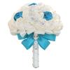 Sharebeauty 9.4" Handmade Satin Rose Bridal Bouquet Toss Round Wedding Bouquet Throw Toss Artificial Flower Bunch Ivory + Teal Blue view 2