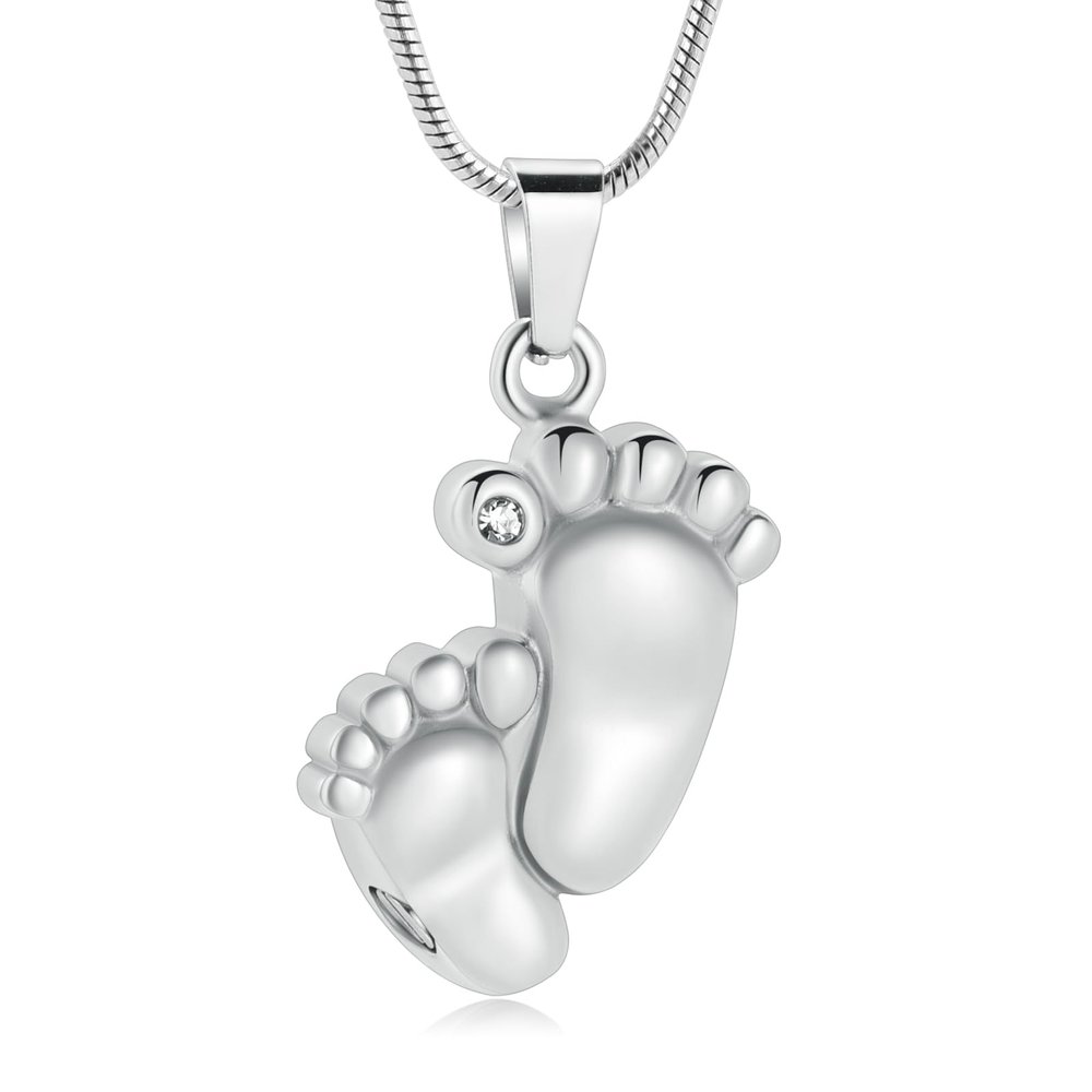 mingkejw Footprint Urn Necklace for Ashes Cremation Jewelry for Women Men Stainless Steel Baby Foot Memorial Necklaces Keepsake Jewelry for Human Pet Ash Holder with Filler Tool