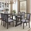 7-Piece Kitchen Trestle Dining Table Set,with Upholstered Side Chair and Arm Chair, Set of 6,Ergonomic Backrest,for Dining Room, Living Room. (Grey#1) view 2