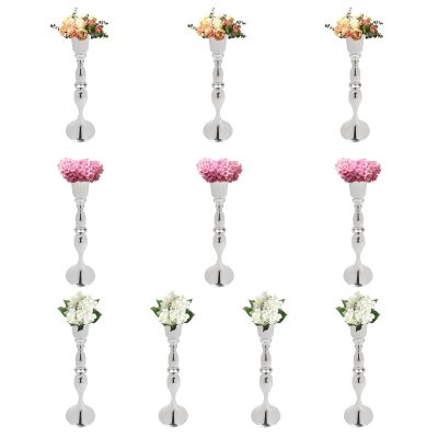 Gold Vase for Wedding Centerpieces Tables, 29.1" Tall Metal Flower Vase with Crystal Bead, Flower Vases for Table Anniversary Party Birthday Dinner Event Aisle Home Decoration (10Pcs Silver)