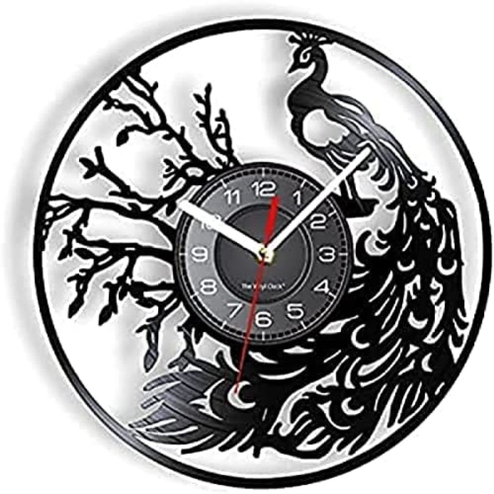 Wall Clock Peacock Bird Wall Clock with Feather Wall Art Modern Wall Clock Whimsical Vinyl Record Retro Wall Clock Decorative Wall Clock