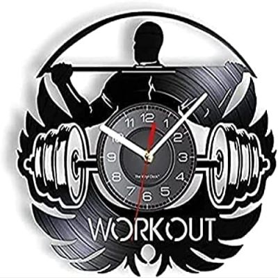 Wall Clock Weightlifting Wall Clock Muscular Man Workout Vinyl Wall Clock Wall for Gym and Bodybuilders