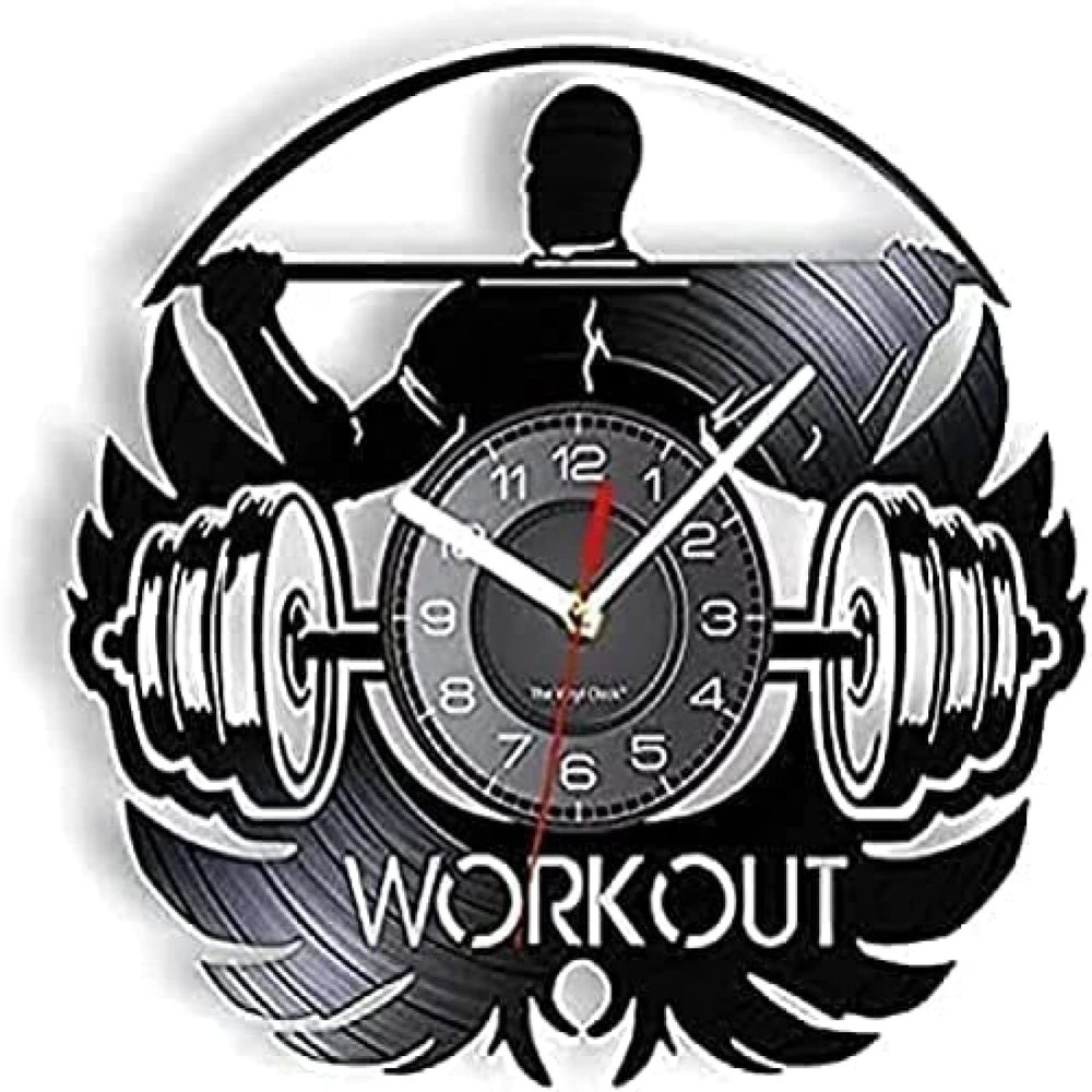 Wall Clock Weightlifting Wall Clock Muscular Man Workout Vinyl Wall Clock Wall for Gym and Bodybuilders