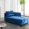 BAMOOLI 64'' Velvet Chaise Lounge Indoor, Modern Longue Chair Upholstered Chaise Longue with Support Pillow, Button Tufted Seat Cushion, Sleeper Sofa Recliner for Bedroom, Living Room, Apartment, Blue view 1