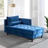 BAMOOLI 64'' Velvet Chaise Lounge Indoor, Modern Longue Chair Upholstered Chaise Longue with Support Pillow, Button Tufted Seat Cushion, Sleeper Sofa Recliner for Bedroom, Living Room, Apartment, Blue view 4