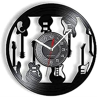 Round Wall Clock Guitar Variety Retro Wall Clock Carved Vinyl Record Art Rock Band Guitar Wall Clock Guitarist Home Guitarist Clock Decorative Gift