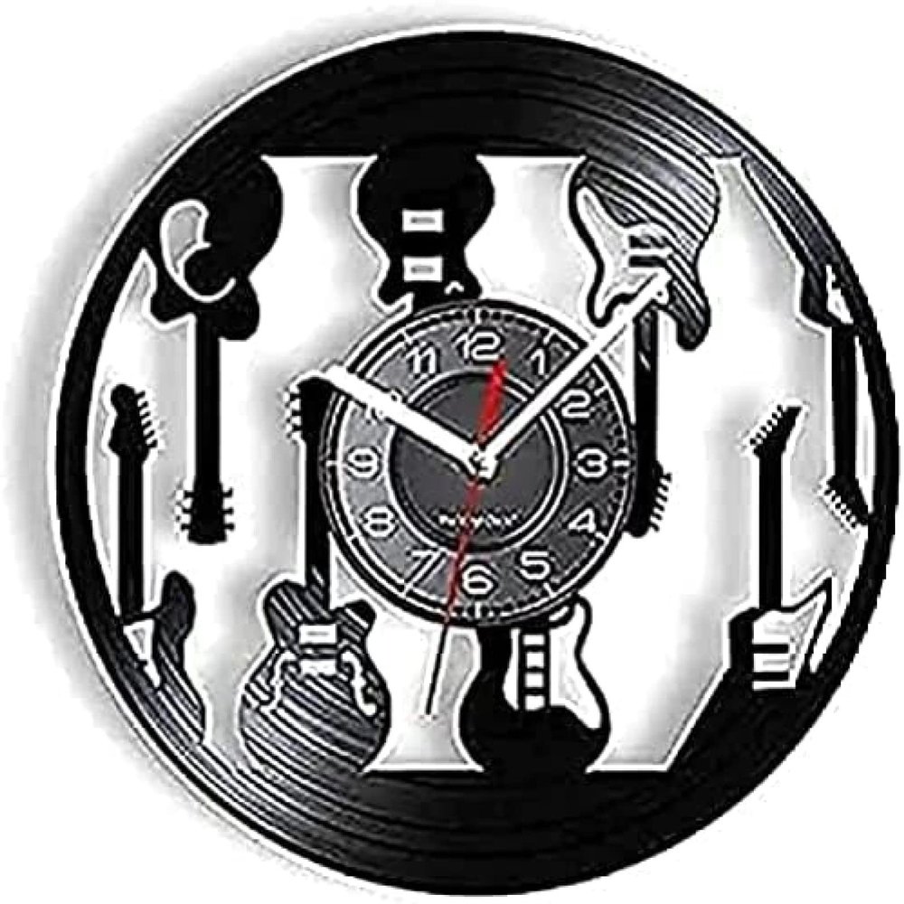Round Wall Clock Guitar Variety Retro Wall Clock Carved Vinyl Record Art Rock Band Guitar Wall Clock Guitarist Home Guitarist Clock Decorative Gift