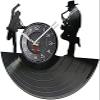 Round Wall Clock Saxophonist and Guitarist Jazz Music Room Band Laser Cut Shadow Art Club Pub Watch Retro Timepieces Decorative Gift view 2