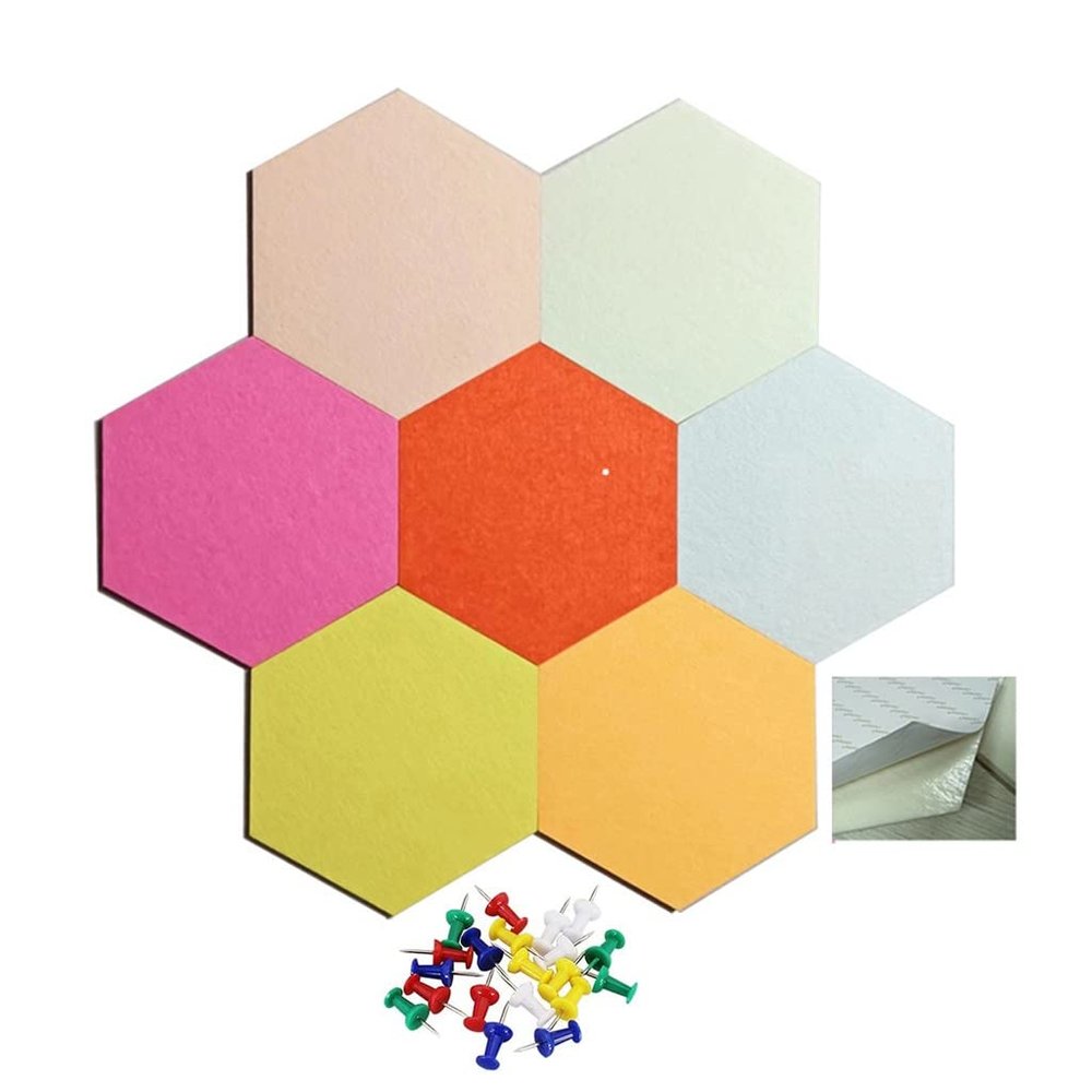 Felt Board Tiles Hexagonal Felt Board with 35 Pins, Household Photo Wall/memo Board/Artwork Display Board/soundproofing Board