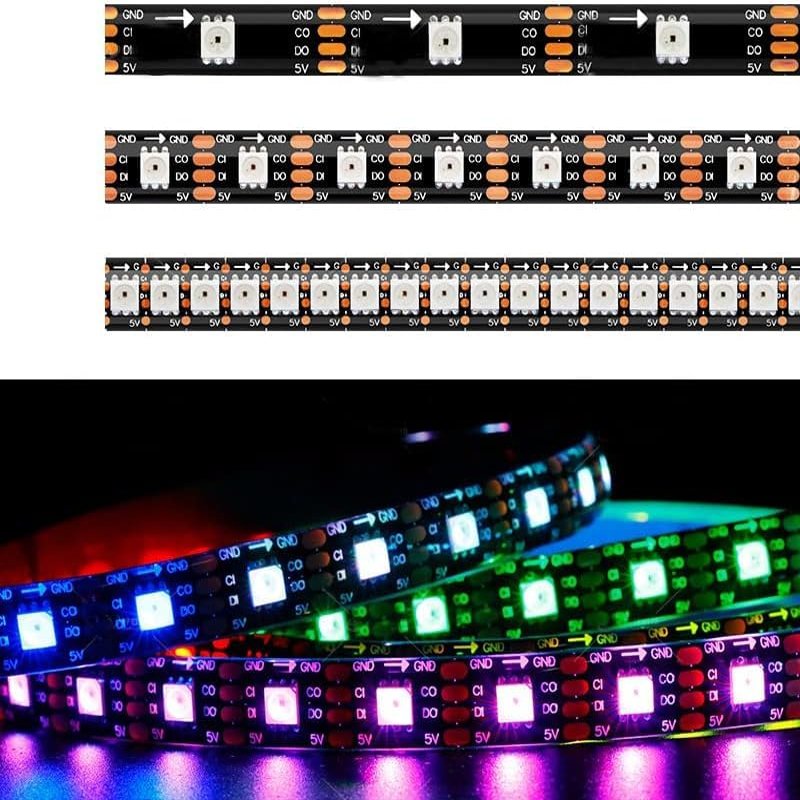 TOPXCDZ APA102 SK9822 30/60/144Leds/Pixels/m Smart RGB Led Pixel Strip Data and Clock Seperately DC5V IP30/IP65/IP67 (5M 60LED/M, Black PCB Ip67)