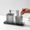 Haocoott Bathroom Accessories Set, 4Pcs Hand Soap Dispenser and Toothbrush Holder Set, Tumbler Mouthwash Cup, Vanity Tray for Modern Home Decor Bathroom Countertop Organizer (Gray) view 3