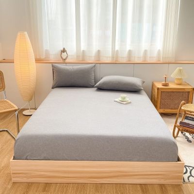 FCLDESHOP Deep Pocket Fitted Bottom Sheets,Pure Cotton Solid Color Deep Pocket Mattress Protector, Bedroom Hotel Washed Cotton Mattress Bag Pillowcase,Light Grey,180 * 200cm (3pcs)
