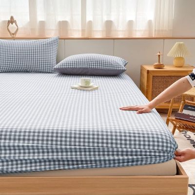 FCLDESHOP Snug Fit Mattress Protector,Pure Cotton Solid Color Deep Pocket Mattress Protector, Bedroom Hotel Washed Cotton Mattress Bag Pillowcase,Blue 2,150 * 200cm (3pcs)