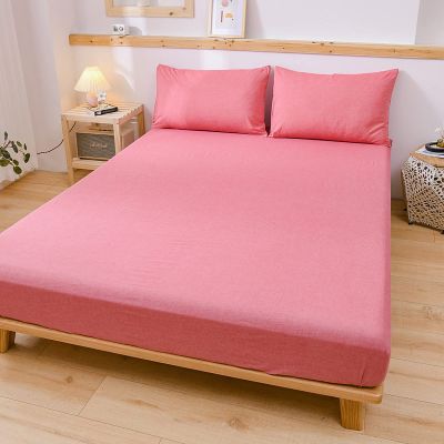 FCLDESHOP Deep Pocket Mattress Topper,Soft Comfortable Cotton Washed Cotton Deep Pocket Fitted Sheet,Bedroom Homestay Solid Mattress Protector,Rose Red,150 * 200cm+25cm