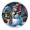 Christmas Snowman 10 Inch Silent Non-Ticking Round Wall Clock Xmas Snowy Wooden House Red Birds Wooden Wall Clock Roman Numeral Hands Clock Home Decor for Kitchen, Living Room, Bedroom, Office view 1