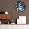 Christmas Snowman 10 Inch Silent Non-Ticking Round Wall Clock Xmas Snowy Wooden House Red Birds Wooden Wall Clock Roman Numeral Hands Clock Home Decor for Kitchen, Living Room, Bedroom, Office view 2