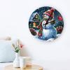 Christmas Snowman 10 Inch Silent Non-Ticking Round Wall Clock Xmas Snowy Wooden House Red Birds Wooden Wall Clock Roman Numeral Hands Clock Home Decor for Kitchen, Living Room, Bedroom, Office view 3