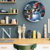 Christmas Snowman 10 Inch Silent Non-Ticking Round Wall Clock Xmas Snowy Wooden House Red Birds Wooden Wall Clock Roman Numeral Hands Clock Home Decor for Kitchen, Living Room, Bedroom, Office view 4