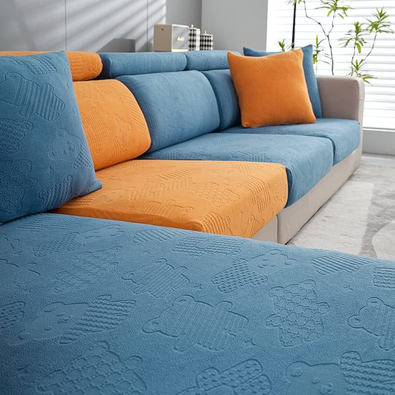 GORHLady Stretch Sofa Slipcover Sofa Seat Cover, Corner L Shape Couch Slipcover Replacement, Jacquard Protector for Separate Cushion Little Bear Pattern Backrestcover-S Lakeblue