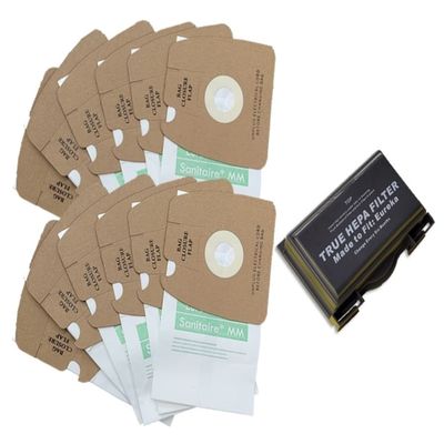12 MM Bags +1 HF-8 Filter Compatible with Eureka Mighty Mite 3670M 3670H & Sanitaire S3681D SL3681A Canister Vacuum Cleaner.12 Bags + 1 HF 8 Exhaust HEPA. Part 60296C 60295B 60295A 60295C 60666B 60666